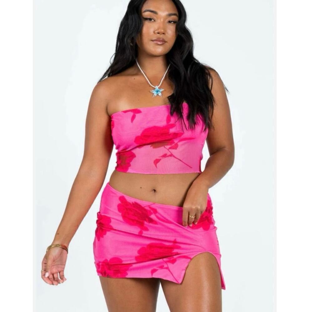 Princess Polly Corella Pink Floral Two Piece Set Skirt & Crop Top Size 4